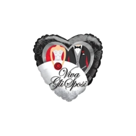Palloncino cuore Viva Gli Sposi standard shape 18" (45cm) in mylar, 1pz.