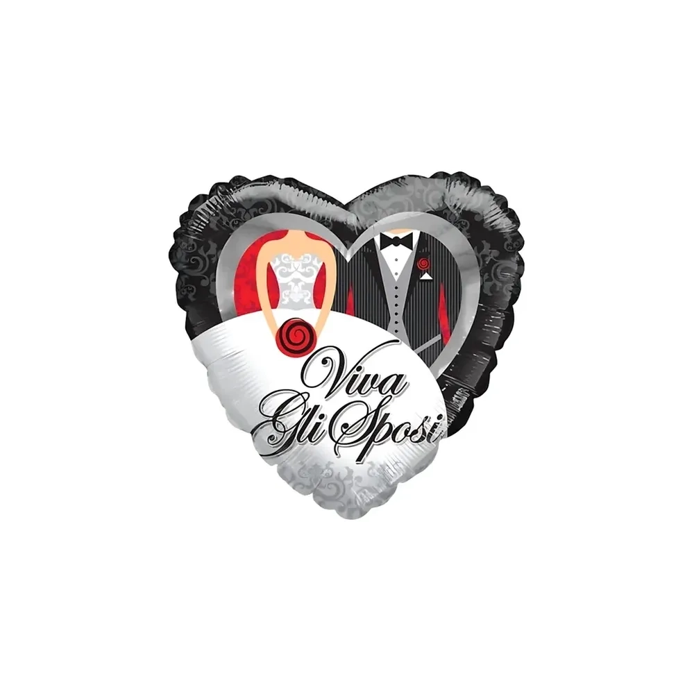 Palloncino cuore Viva Gli Sposi standard shape 18" (45cm) in mylar, 1pz.