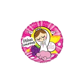 Palloncino Prima Comunione Lei Rosa standard shape 18" (45cm) in mylar, 1pz.