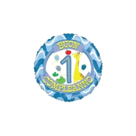 Palloncino 1 Compleanno Celste standard shape 18" (45cm) in mylar, 1pz.