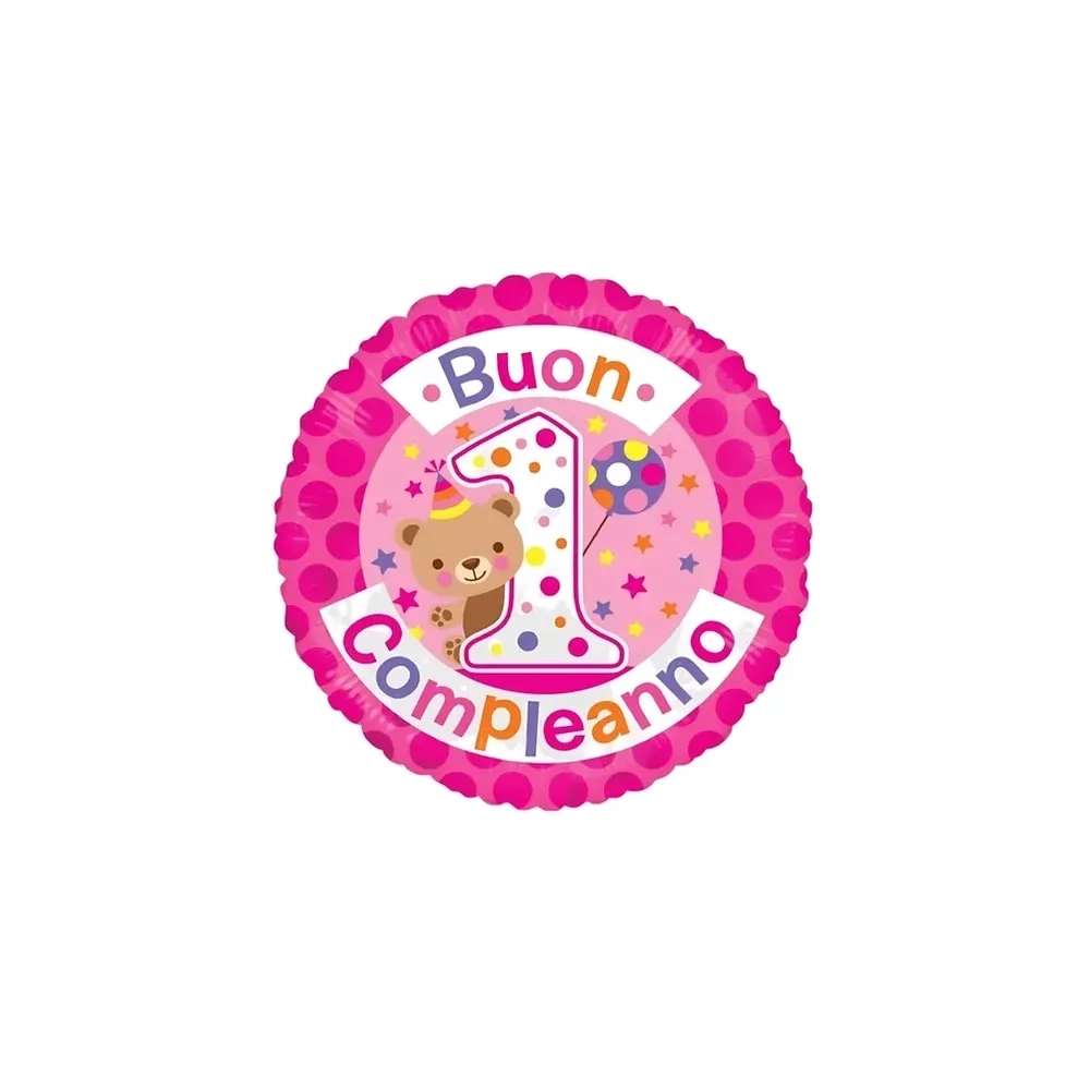 Palloncino 1 Compleanno Rosa standard shape 18" (45cm) in mylar, 1pz.