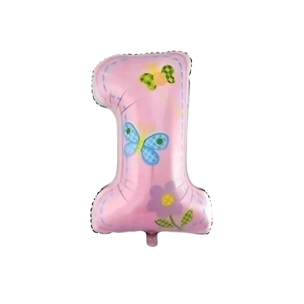 Palloncino numero 1 Rosa con Farfalle super shape 34" (86cm) in mylar, 1pz.