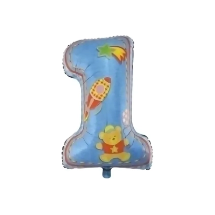 Palloncino numero 1 Celeste con Orsetti super shape 34" (86cm) in mylar, 1pz.