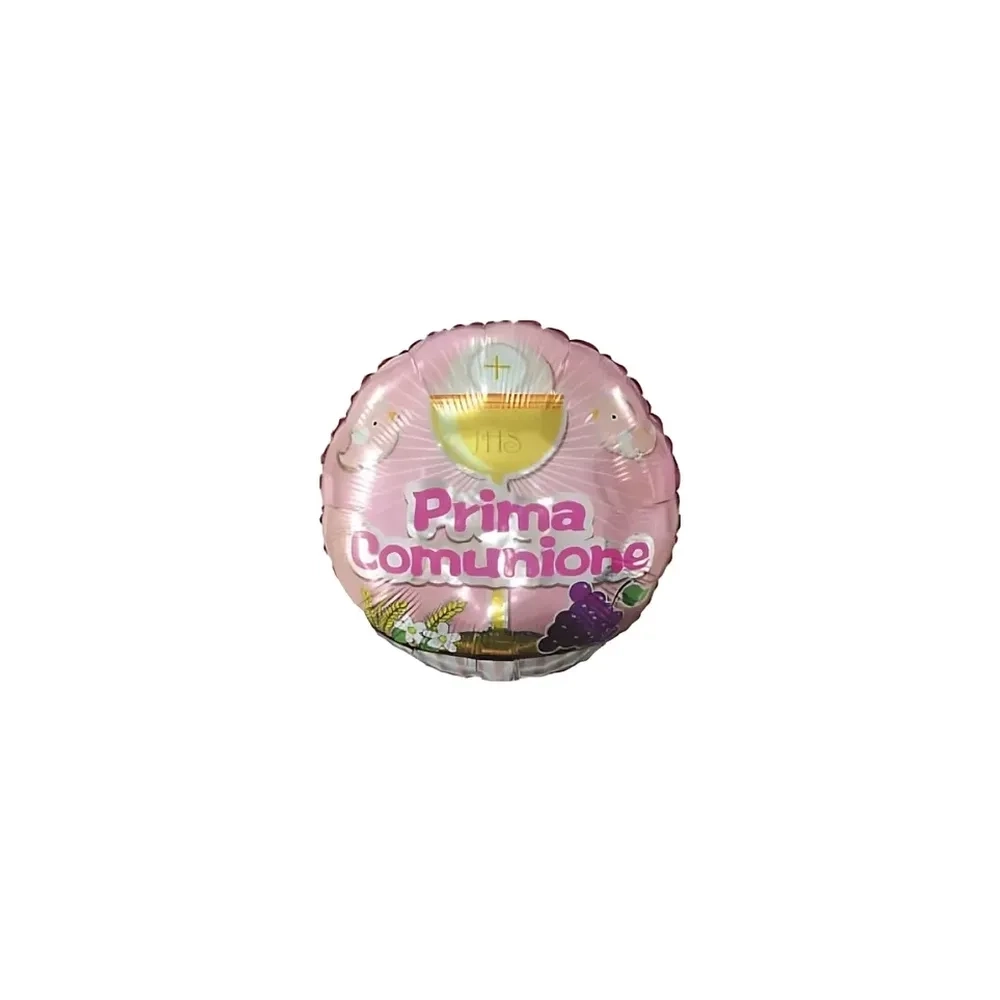 Palloncini Prima Comunione Rosa mini shape 9" (22cm) in mylar, 5pz.