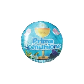 Palloncino Calice Prima Comunione Celeste standard shape 18" (45cm) in mylar, 1pz.