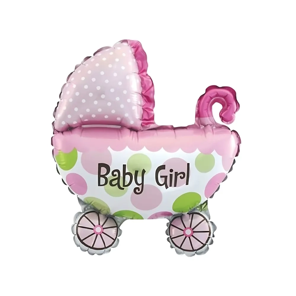 Palloncino Carrozzina con testo Baby Girl mega shape 43" (109cm) in mylar, 1pz.