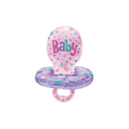 Palloncino Ciuccio con testo It's a Baby Girl 28" (71cm) in mylar, 1pz.