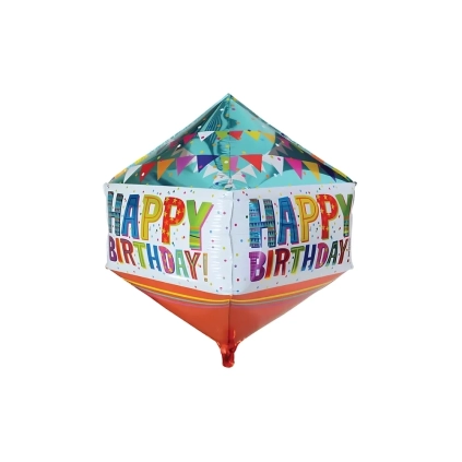 Palloncino Cubo Diamante con testo Happy Birthday super shape 29" (73cm) in mylar, 1pz.