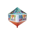 Palloncino Cubo Diamante con testo Happy Birthday super shape 29" (73cm) in mylar, 1pz.