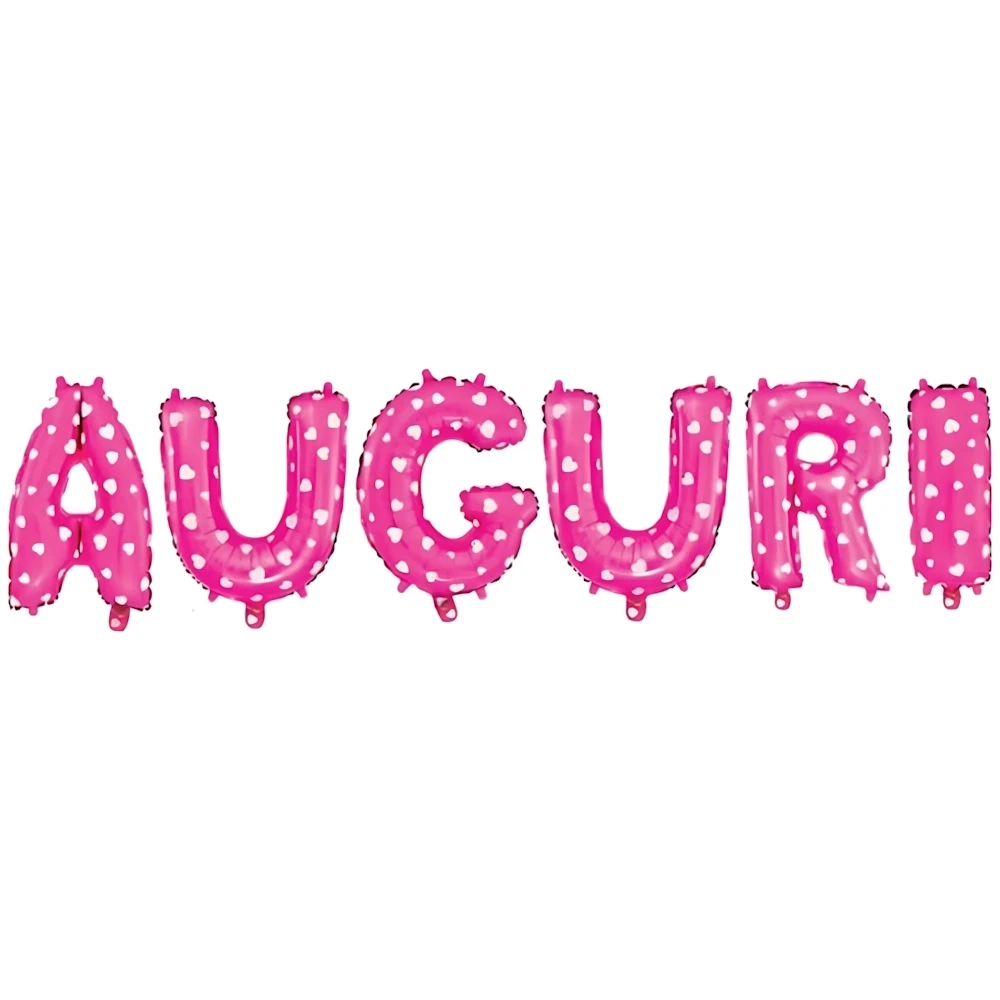 Palloncino Kit scritta Auguri Rosa con cuori bianchi mini shape 14" (35cm) in mylar, 1pz.