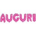 Palloncino Kit scritta Auguri Rosa con cuori bianchi mini shape 14" (35cm) in mylar, 1pz.