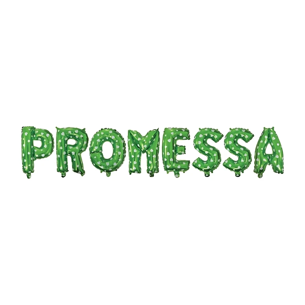 Palloncino Kit scritta Promessa verde mini shape 14" (35cm) in mylar, 1pz.