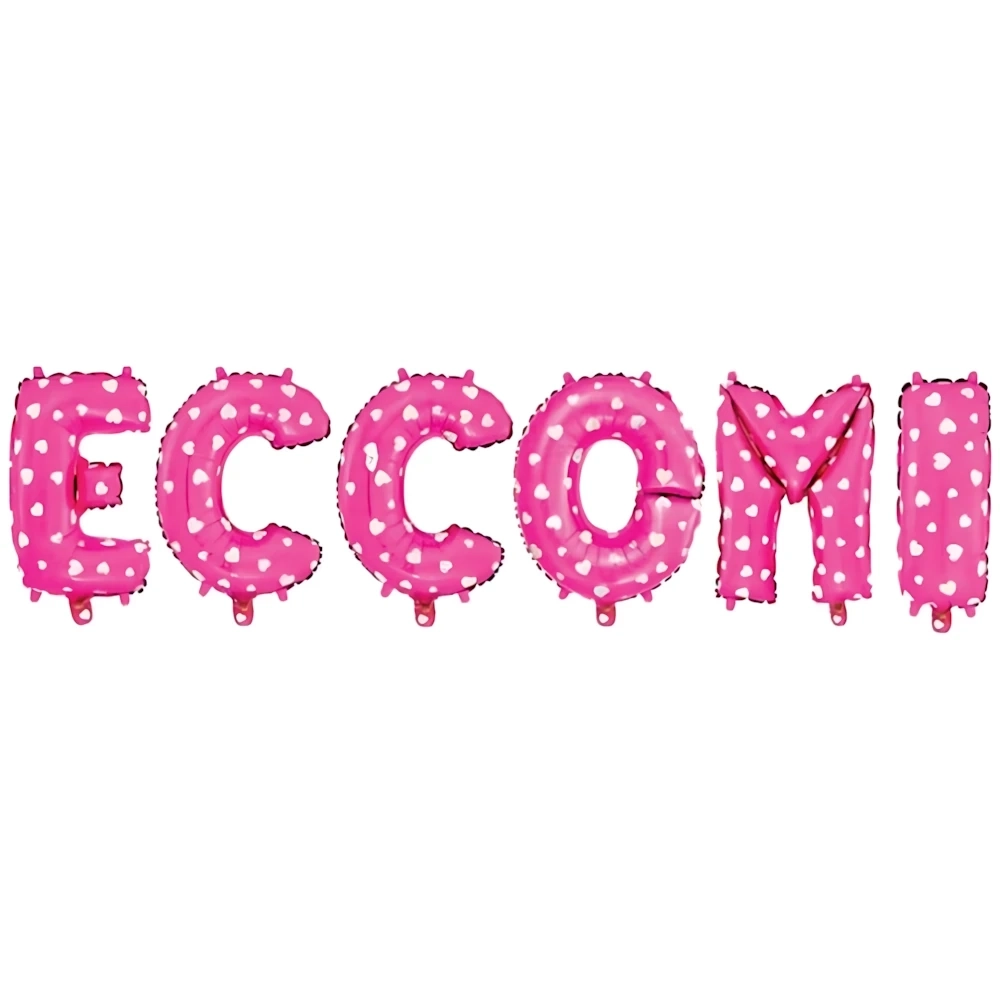Palloncino Kit scritta Eccomi Rosa mini shape 14" (35cm) in mylar, 1pz.