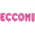 Palloncino Kit scritta Eccomi Rosa mini shape 14" (35cm) in mylar, 1pz.