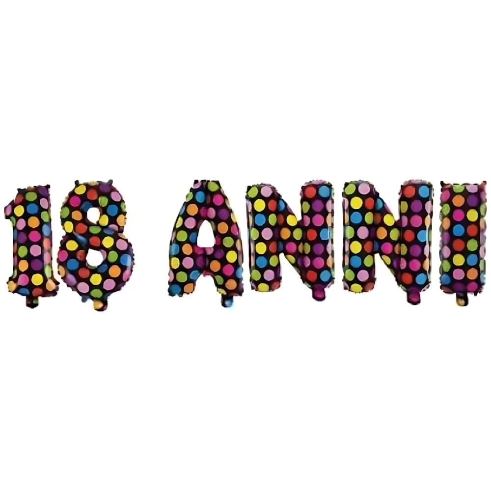 Palloncino Kit scritta 18 Anni con Pois mini shape 14" (35cm) in mylar, 1pz.