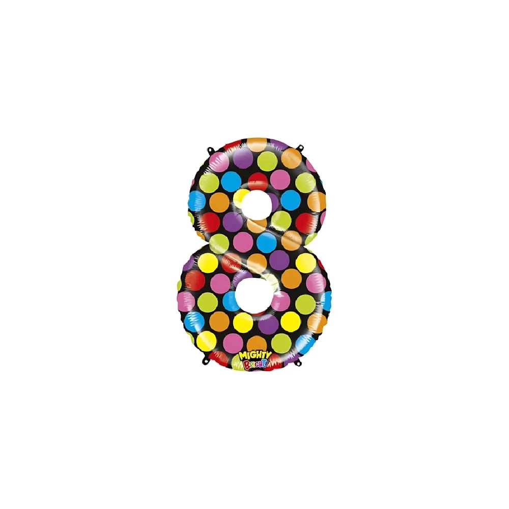 Palloncini Numero 8 Pois Multicolor mini shape 14" (35cm) in mylar, 5pz.