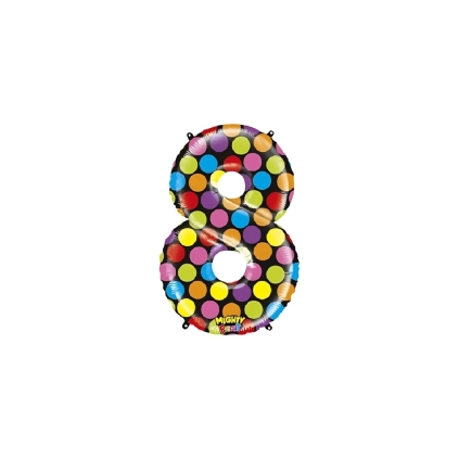 Palloncini Numero 8 Pois Multicolor mini shape 14" (35cm) in mylar, 5pz.