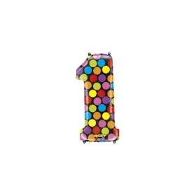 Palloncini Numero 1 Pois Multicolor mini shape 14" (35cm) in mylar, 5pz.