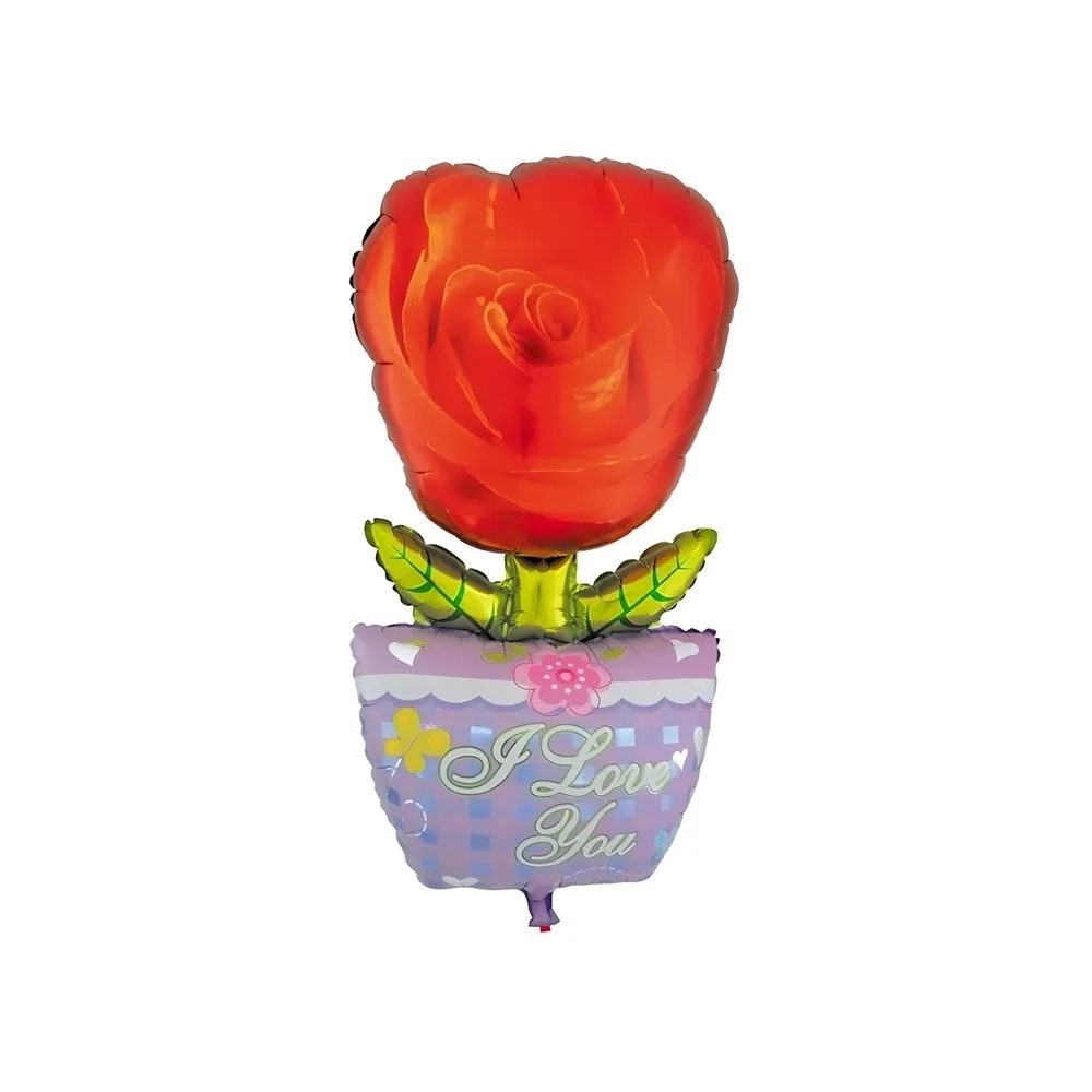 Palloncino vaso con Rosa rossa super shape 39" (99cm) in mylar, 1pz.