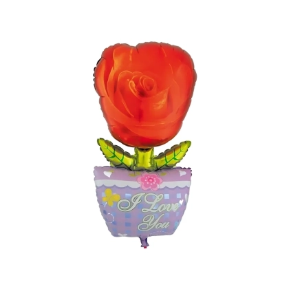 Palloncino vaso con Rosa rossa super shape 39" (99cm) in mylar, 1pz.