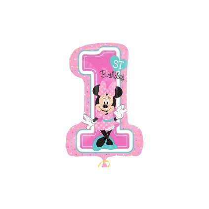 Palloncino Minnie Primo Compleanno super shape 28" (71cm) in mylar, 1pz.