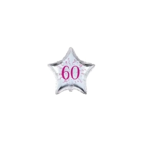 Palloncini stelline con numero 60 fucsia micro shape 4" (10cm) in mylar, 5pz.
