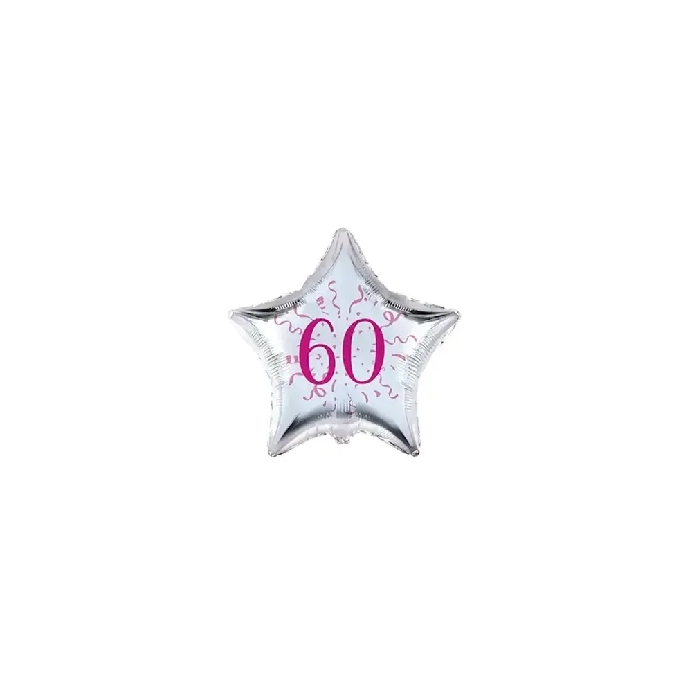 Palloncini stelline con numero 60 fucsia micro shape 4" (10cm) in mylar, 5pz.