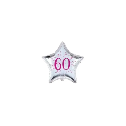 Palloncini stelline con numero 60 fucsia micro shape 4" (10cm) in mylar, 5pz.