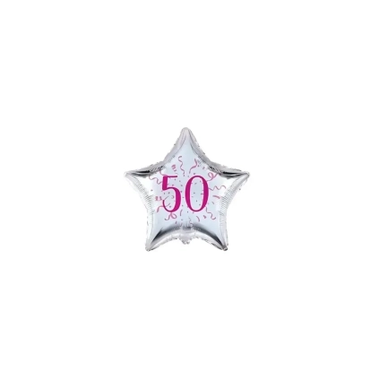 Palloncini stelline con numero 50 fucsia micro shape 4" (10cm) in mylar, 5pz.