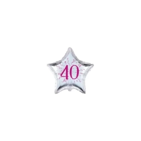 Palloncini stelline con numero 40 fucsia micro shape 4" (10cm) in mylar, 5pz.