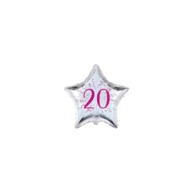 Palloncini stelline con numero 20 fucsia micro shape 4" (10cm) in mylar, 5pz.