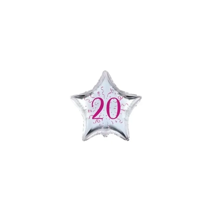 Palloncini stelline con numero 20 fucsia micro shape 4" (10cm) in mylar, 5pz.