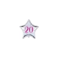 Palloncini stelline con numero 20 fucsia micro shape 4" (10cm) in mylar, 5pz.