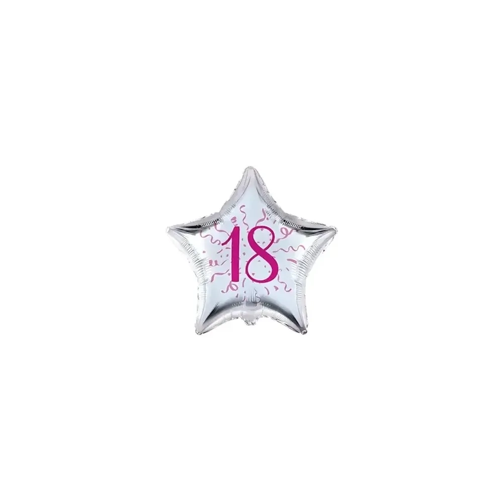 Palloncini stelline con numero 18 fucsia micro shape 4" (10cm) in mylar, 5pz.