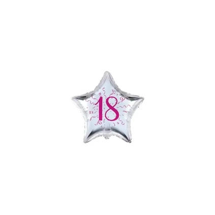 Palloncini stelline con numero 18 fucsia micro shape 4" (10cm) in mylar, 5pz.