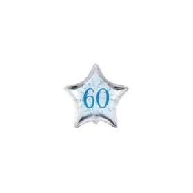 Palloncini stelline con numero 60 blu micro shape 4" (10cm) in mylar, 5pz.