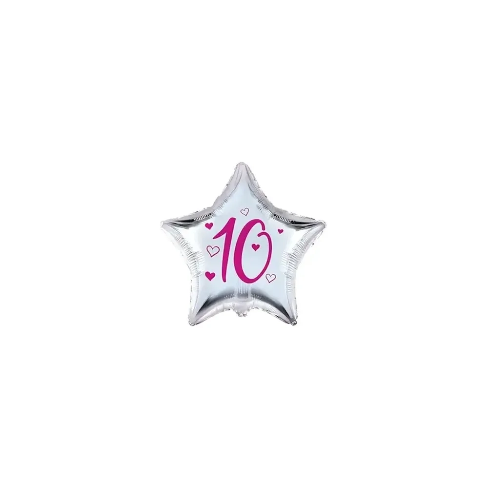 Palloncini stelline con numero 10 fucsia micro shape 4" (10cm) in mylar, 5pz.