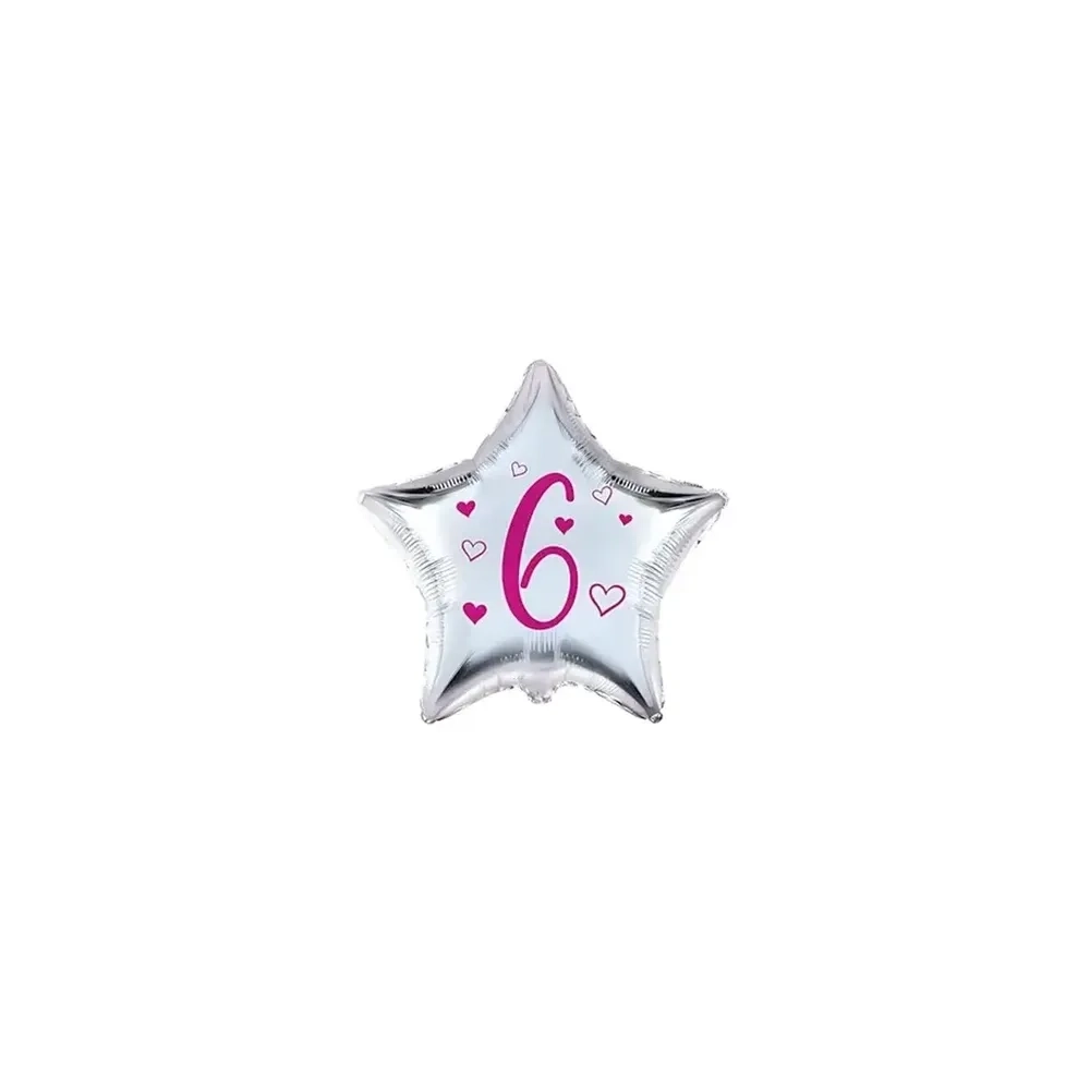 Palloncini stelline con numero 6 fucsia micro shape 4" (10cm) in mylar, 5pz.