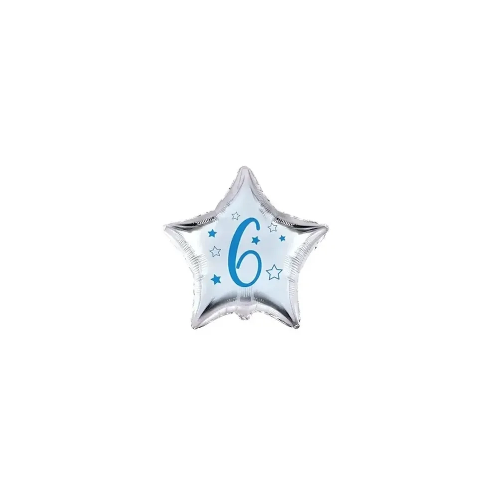 Palloncini stelline con numero 6 blu micro shape 4" (10cm) in mylar, 5pz.