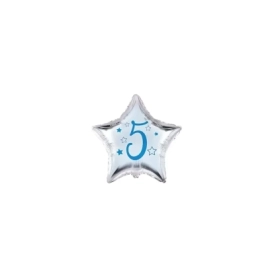 Palloncini stelline con numero 5 blu micro shape 4" (10cm) in mylar, 5pz.