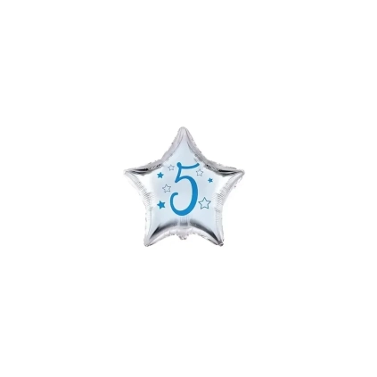Palloncini stelline con numero 5 blu micro shape 4" (10cm) in mylar, 5pz.
