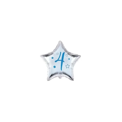 Palloncini stelline con numero 4 blu micro shape 4" (10cm) in mylar, 5pz.