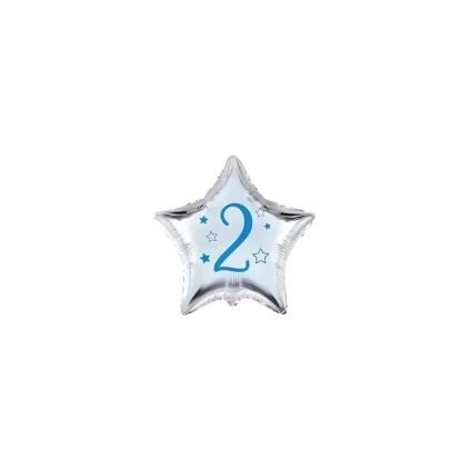 Palloncini stelline con numero 2 blu micro shape 4" (10cm) in mylar, 5pz.