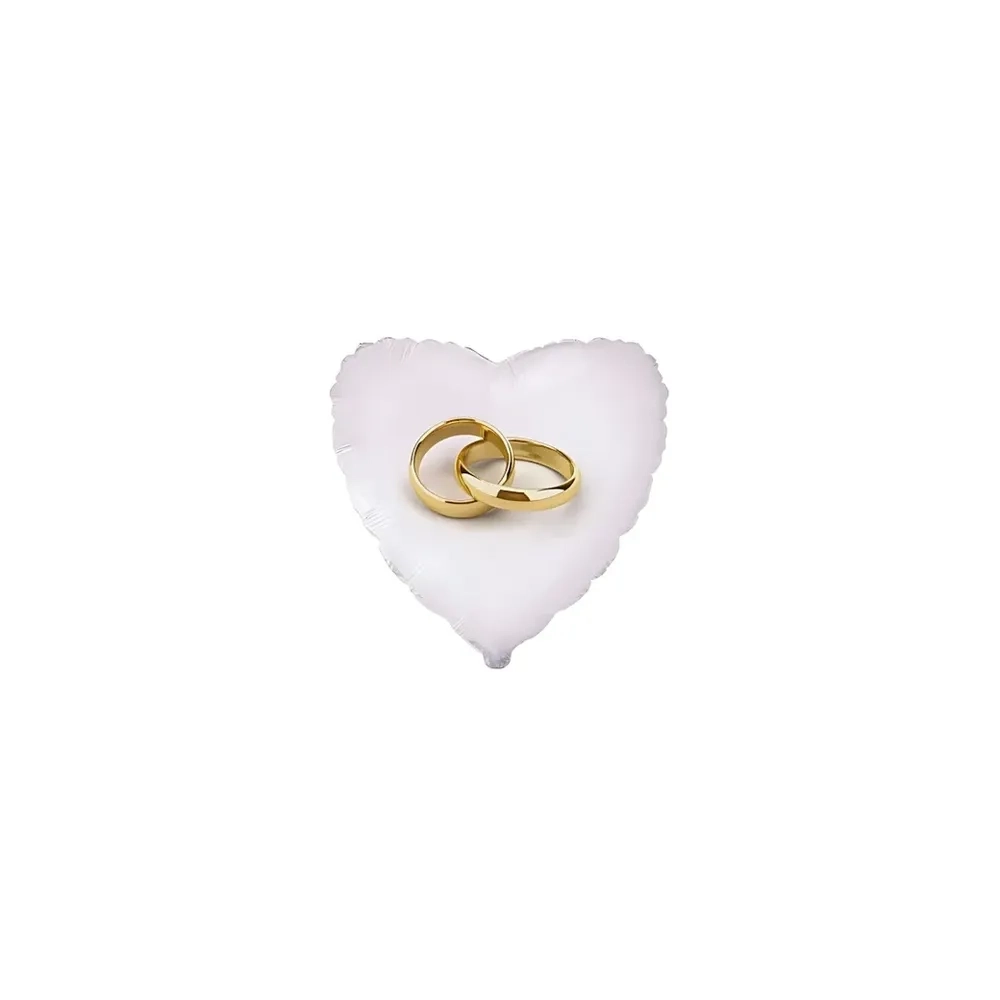 Palloncini Fedi Nuziali Bianco cuore micro shape 4" (10cm) in mylar, 5pz.