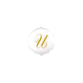 Palloncini Lettera U Dorata su palloncino bianco micro shape 4" (10cm) in mylar, 5pz.