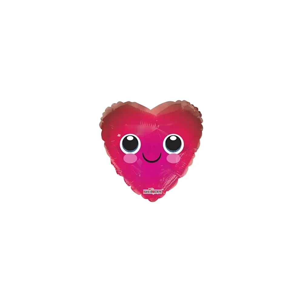Palloncini cuore Olografico Con Faccia micro shape 4" (10cm) in mylar, 5pz.