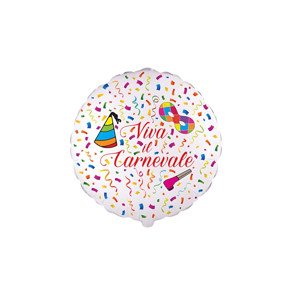 Palloncino Viva il Carnevale standard shape 18" (45cm) in mylar, 1pz.