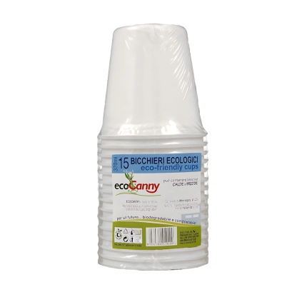 Eco Bicchieri bianchi 370ml, biodegradabili e compostabili, 15pz.