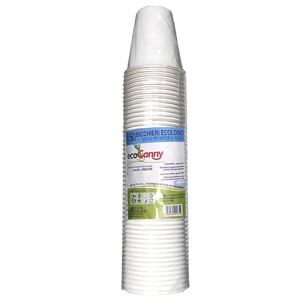 Eco Bicchieri bianchi 200ml biodegradabili e compostabili, 15pz