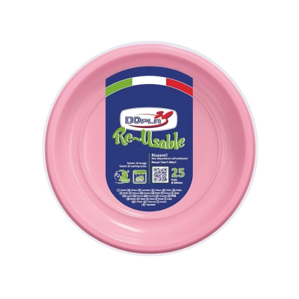 Piatti Fondi Rosa 20,5cm, riutilizzabili 25pz.